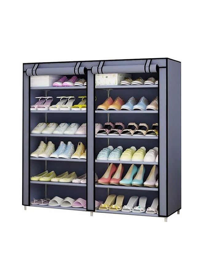 Generic Double-row six-layer dustproof and moisture-proof shoe rack, non-woven Grey  - Image 1