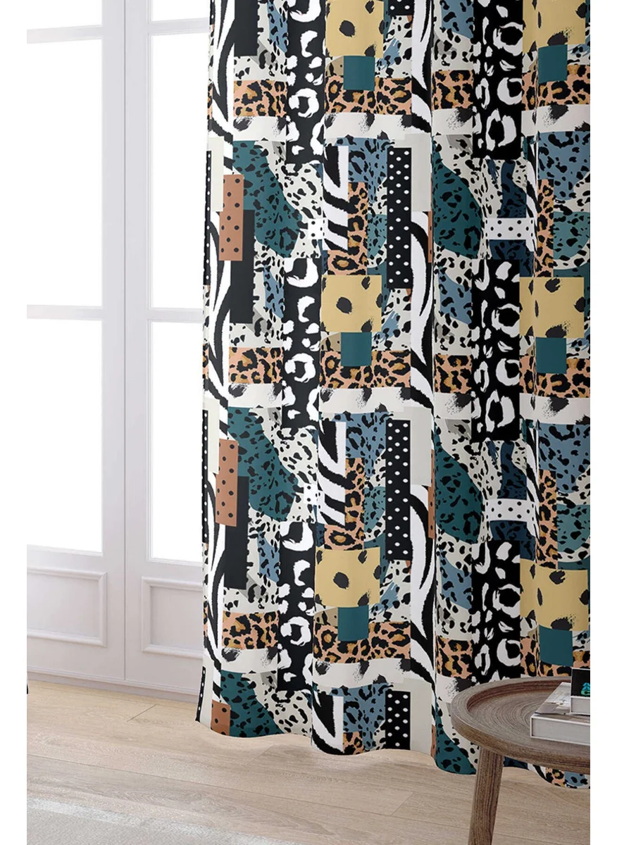 Cango Home Brown Blue Modern Leopard Patterned Digital Printed Curtain CGH354-PR