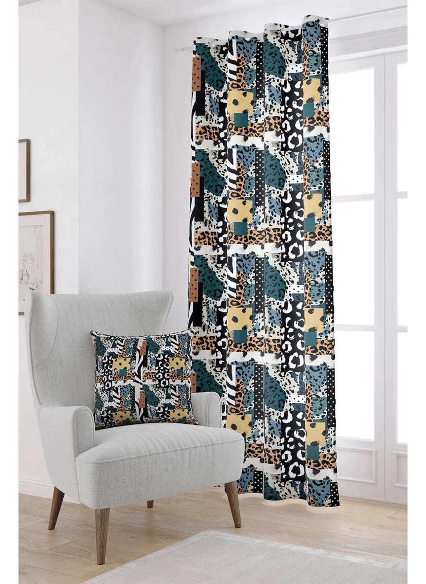 Cango Home Brown Blue Modern Leopard Patterned Digital Printed Curtain CGH354-PR