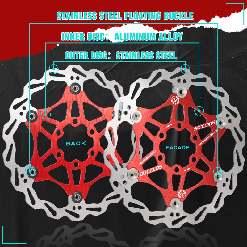 BUCKLOS 160mm 180mm 203mm Floating Disc Brake Rotor, Stainless Steel MTB Brakes Rotors with 6PC Bolts, Ultra-light Floating Disc Rotor fit Mountain Bike Road Bikes BMXï¼ˆBlackã€Redï¼‰ - Image 4