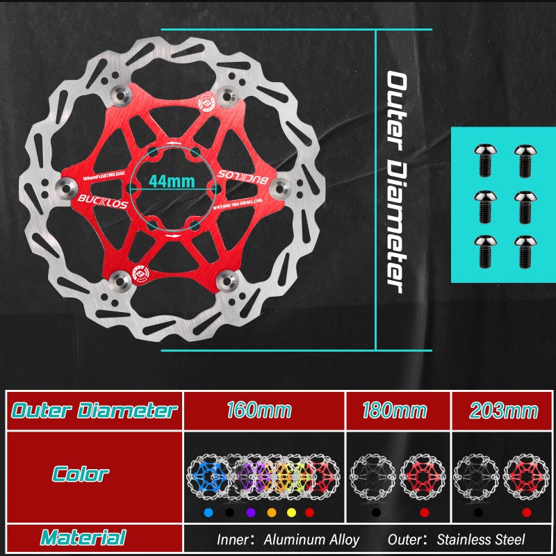 BUCKLOS 160mm 180mm 203mm Floating Disc Brake Rotor, Stainless Steel MTB Brakes Rotors with 6PC Bolts, Ultra-light Floating Disc Rotor fit Mountain Bike Road Bikes BMXï¼ˆBlackã€Redï¼‰ - Image 5