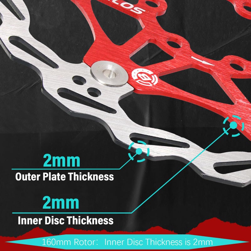 BUCKLOS 160mm 180mm 203mm Floating Disc Brake Rotor, Stainless Steel MTB Brakes Rotors with 6PC Bolts, Ultra-light Floating Disc Rotor fit Mountain Bike Road Bikes BMXï¼ˆBlackã€Redï¼‰ - Image 2
