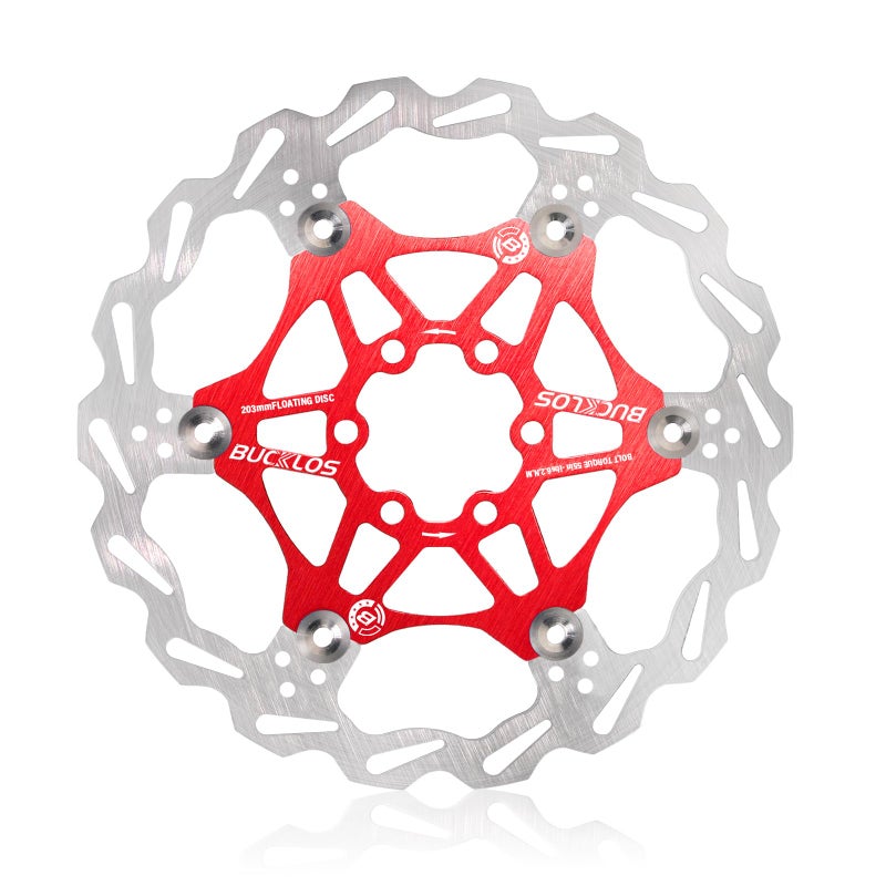 BUCKLOS 160mm 180mm 203mm Floating Disc Brake Rotor, Stainless Steel MTB Brakes Rotors with 6PC Bolts, Ultra-light Floating Disc Rotor fit Mountain Bike Road Bikes BMXï¼ˆBlackã€Redï¼‰ - Image 1