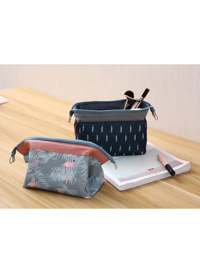 KARTUNBOX Cosmetic Bag, Navy Blue with White Pattern, Cosmetic Toiletry Makeup Vanity Shaving Household Grooming Travel Storage Organizer Bags. - Image 4