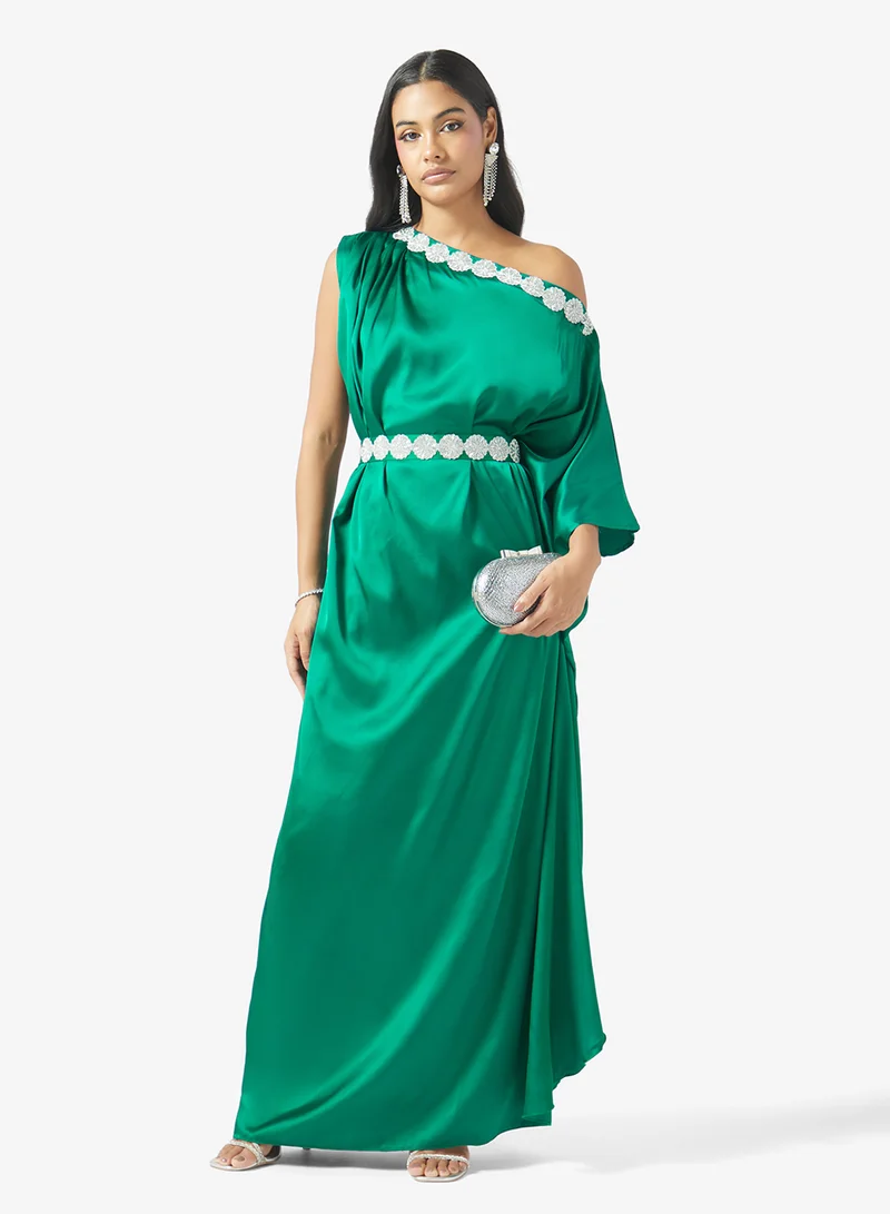جولدن ابل One Shoulder Belted Maxi Dress