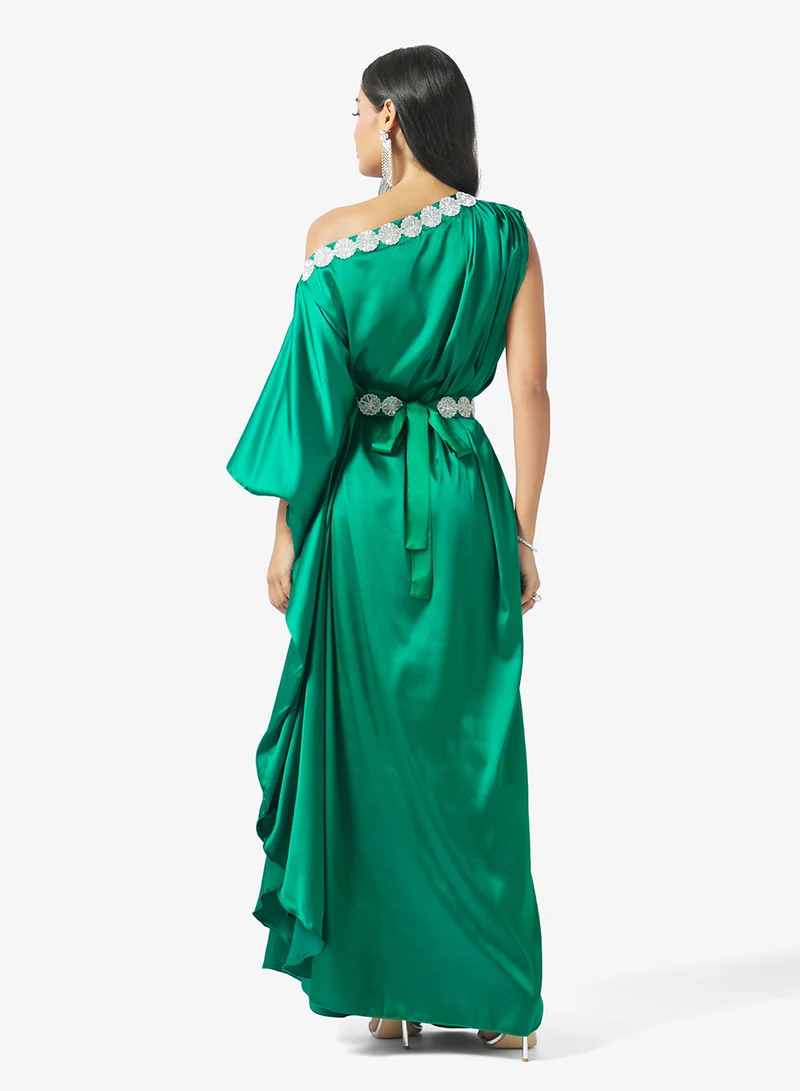 جولدن ابل One Shoulder Belted Maxi Dress