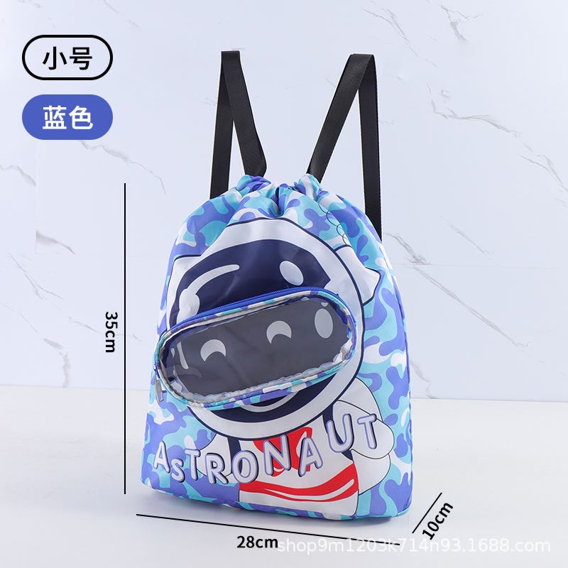 Generic Childrens Swimming Bag Dry and Wet Separate Waterproof Bag with Shoe Warehouse Large Capacity Cartoon Beach Clothes Storage Bag Backpack Blue trumpet
