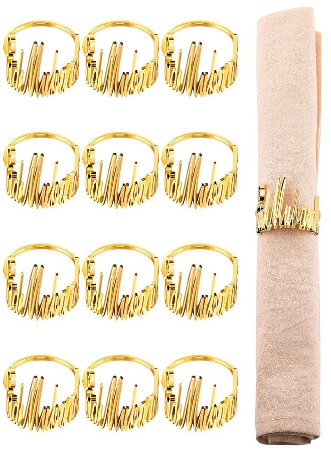 FillTouch 12 Set Ramadan Napkin Rings Eid Mubarak Kareem Letter Metal Napkin Holder Muslim Alphabet Buckles Table Decor for Islamic Party(Gold,Eid Mubarak) - Image 1