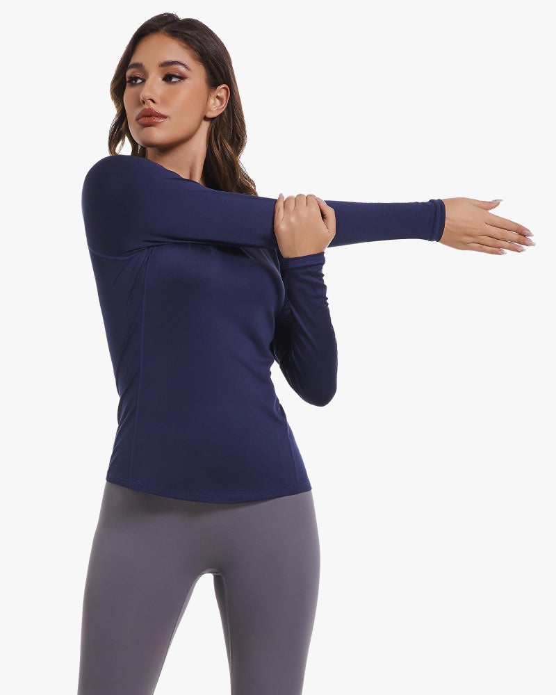 CL convallaria 4 Pack Women's Long Sleeve Compression Shirts, Cool Dry Workout Athletic Tops Sun Protection Cooling Shirts for Yoga Running Hiking Gym Black/White/Grey/Blue X-Small - Image 3