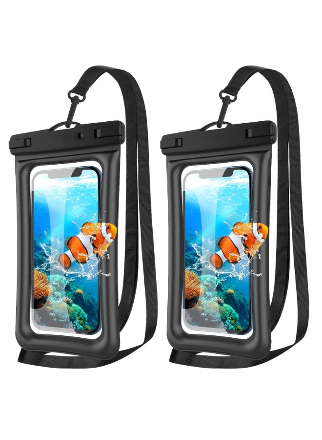 2 Pack Floating Airbag Waterproof Phone Bag Up To 7.3 Inches, Ipx8 Underwater Phone Case Dry Bag Suitable For Most Phones, Size 21.5cm * 11cm,Black - Image 1