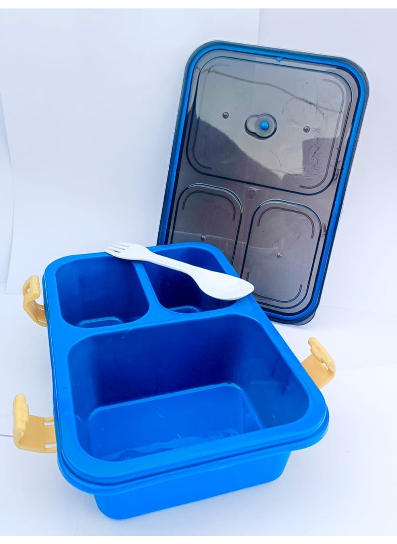 Generic CHAALI Plastic 3Compartment Lunch Box with 2 in 1 Spoon 1000 ml Capacity Airtight Seal Lock BPA Free Pack of 2 Blue  - Image 5