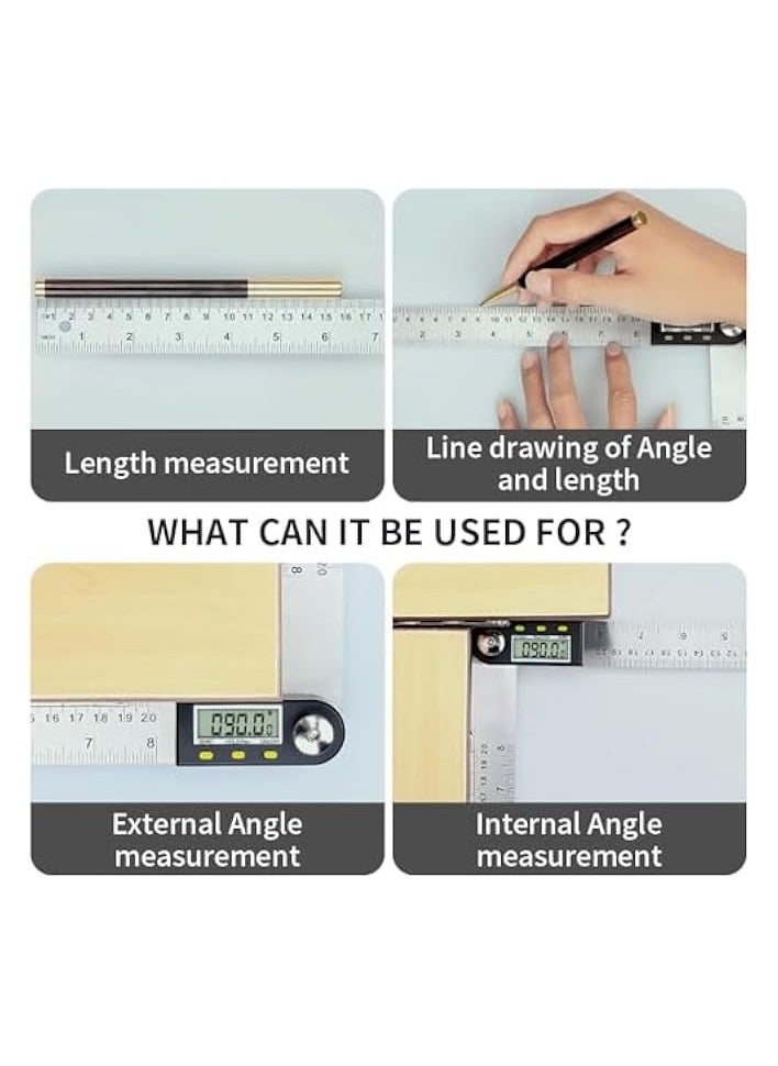 PROMASS Digital Angle Finder Ruler Protractor, 8inch/200mm Length, LCD Display, Stainless Steel Woodworking Angle Detector, Hold/Rev, Mm/Inch for Construction  - Image 3