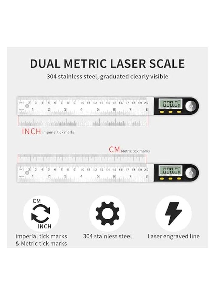 PROMASS Digital Angle Finder Ruler Protractor, 8inch/200mm Length, LCD Display, Stainless Steel Woodworking Angle Detector, Hold/Rev, Mm/Inch for Construction  - Image 4