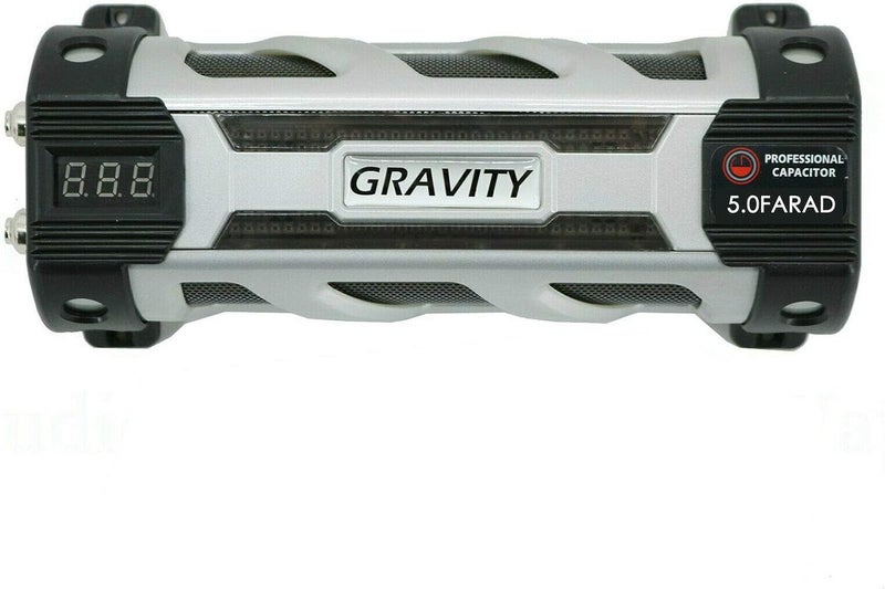 Gravity GR5.0 5 Farad Capacitor Audio UP to 6000 Watts Power 12V Car Digital Power with Digital Blue Voltage Display Chrome Plated Battery Post Lightning LED - Image 1