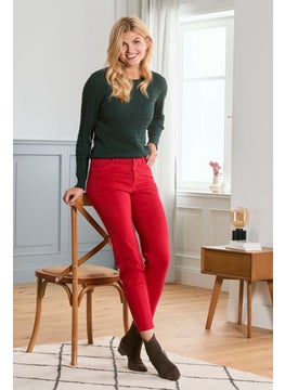 Women Regular Fit Plain 4 Pockets Twill Trouser, Red