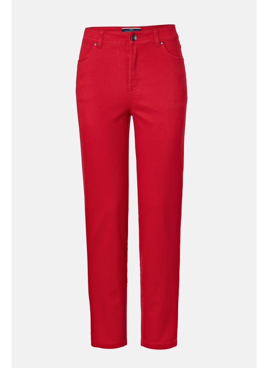 Tchibo Women Regular Fit Plain 4 Pockets Twill Trouser, Red  - Image 3