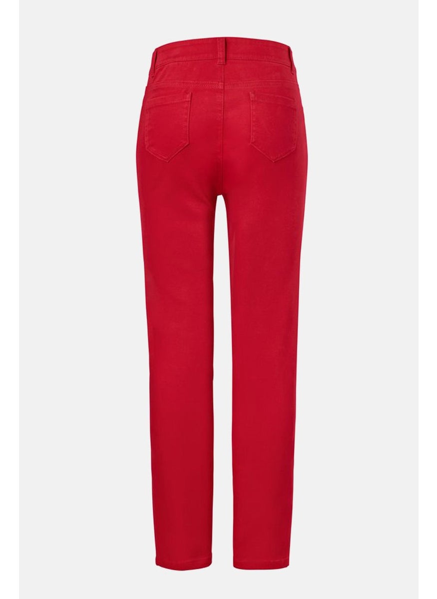 Tchibo Women Regular Fit Plain 4 Pockets Twill Trouser, Red  - Image 2
