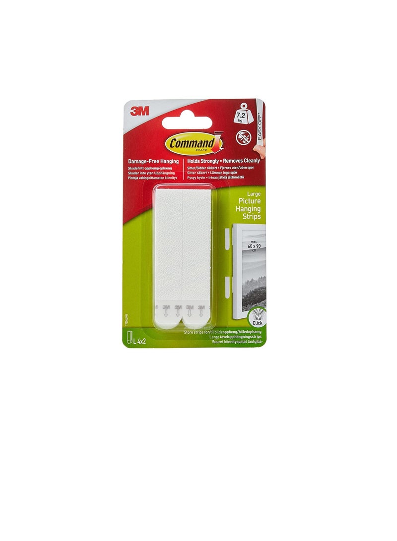 3M Command 17206-ES Picture and Frame Hanging Strips, Large, Holds 7.2 Kg. whole pack, white color. 4 pairs/pack, Heavy Duty, Decorate Damage-Free - Image 1