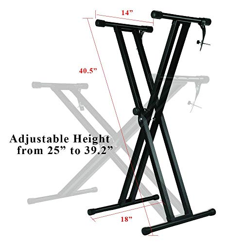 Corslet Double Keyboard Stand - X-Type Universal Double-Braced X-Style Stand with Locking Strap for 61 Keys Piano - Image 2