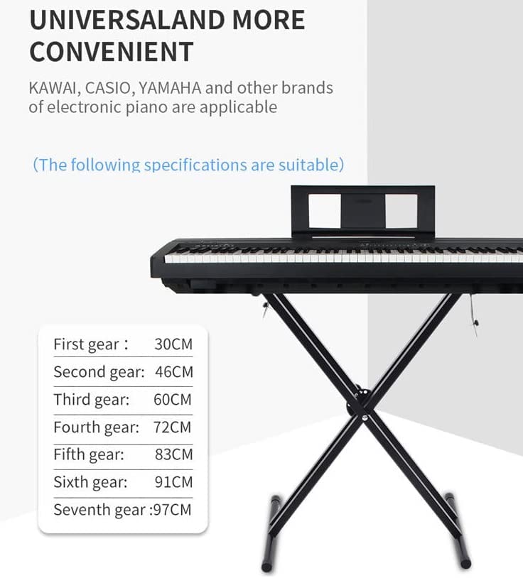 Corslet Double Keyboard Stand - X-Type Universal Double-Braced X-Style Stand with Locking Strap for 61 Keys Piano - Image 5