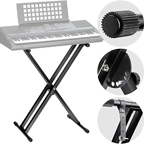 Corslet Double Keyboard Stand - X-Type Universal Double-Braced X-Style Stand with Locking Strap for 61 Keys Piano - Image 4