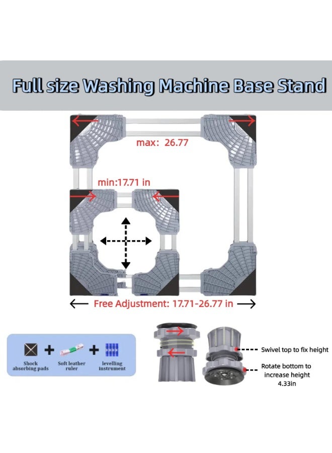 Flushrenic Refrigerator stand, four-wheel mobile washing machine support frame with shock-absorbing pads, soft tape measure and spirit level. Fitted with eight heavy-duty adjustable castors and reinforced base. Suitable for moving washing machines, tumble dryers and refrigerators. - Image 2