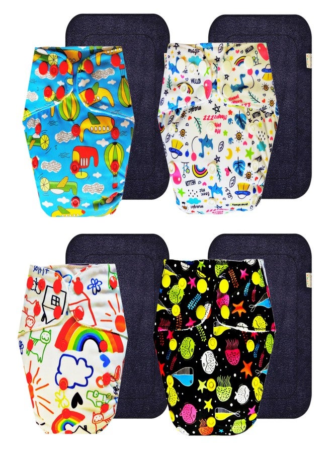 حفاضات قماشية فاخرة من دمبلدو مع حشوة رمادية (عبوة من 4 قطع) | شعور بالجفاف والراحة | وسادة ماصة من 6 طبقات | مناسبة للسفر | ضرورية للاستخدام اليومي | من 3 أشهر إلى 3 سنوات | للجنسين - Image 1