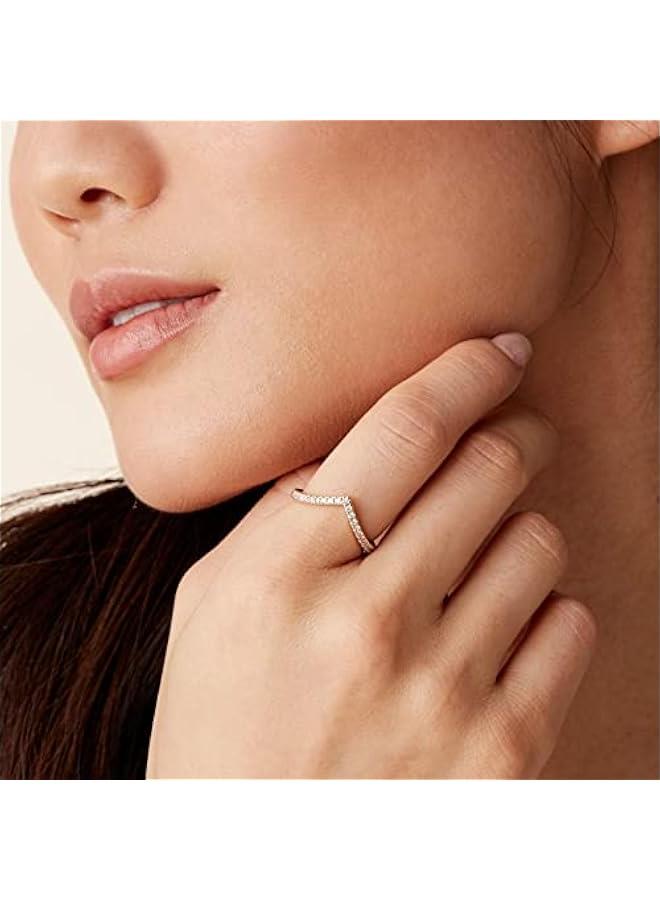 PAVOI 14K Gold Plated Sparkling Wishbone 'V' Ring for Women with Cubic Zirconia - Image 3