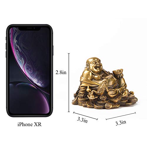 BRABUD Brass Sitting Laughing Buddha with Money Frog Protect House Peace Wealth Decoration TQ163 - Image 2