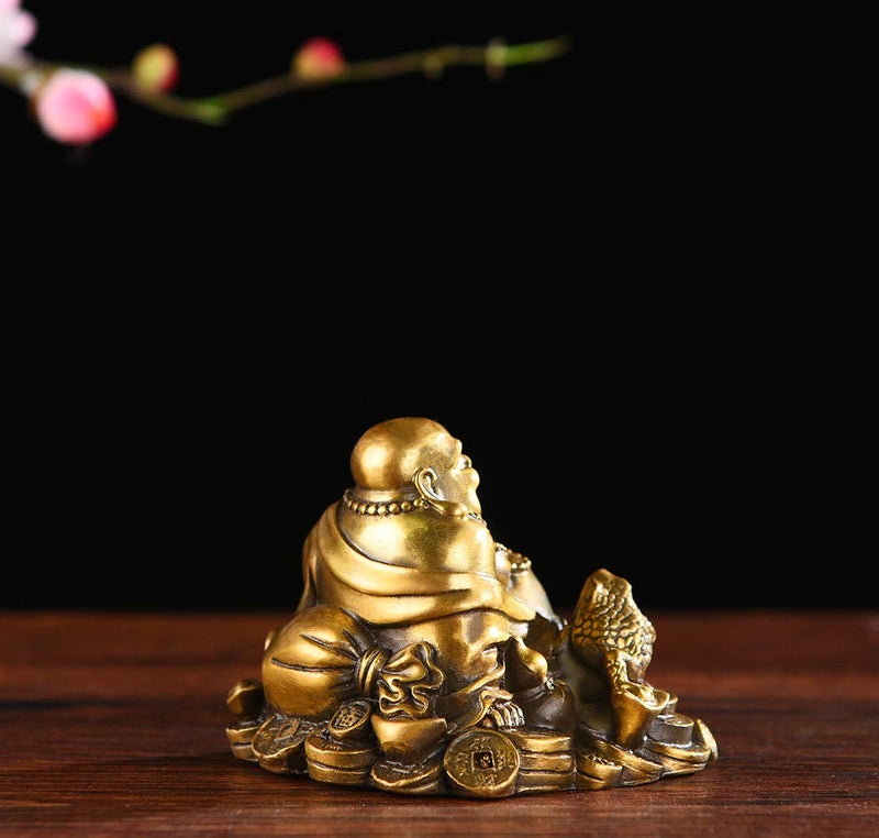 BRABUD Brass Sitting Laughing Buddha with Money Frog Protect House Peace Wealth Decoration TQ163 - Image 4