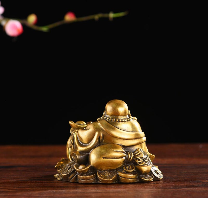 BRABUD Brass Sitting Laughing Buddha with Money Frog Protect House Peace Wealth Decoration TQ163 - Image 5
