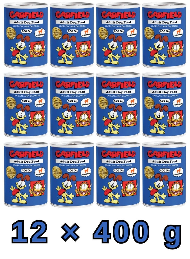 Garfield | Wet Dog Food for Adult Dogs Lamb Flavor 400g × 12 Pcs| Protein Rich Formula for Energy & Vitality | Easy to Digest | Balanced Daily Nutrition | Suitable for All Adult Dog Breeds - Image 1