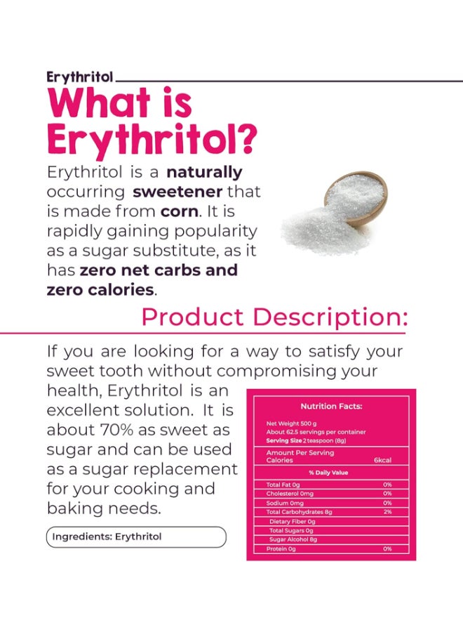 Livsmart Erythritol Sweetener, Zero Calorie Sugar Replacement, Keto Friendly (500g) - Image 4