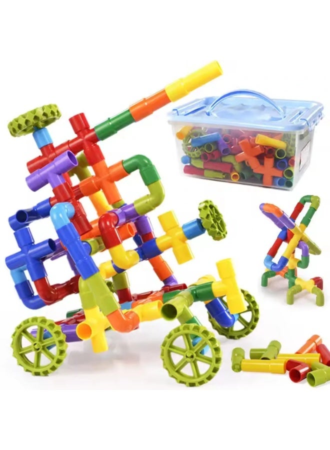 F.A.M.S Kids Pipe Building Blocks Set – 100 PCS Educational Construction Tubes Toy for Creative Building, STEM Learning & Fine Motor Skills Development – Colorful Connect Tubes for Boys & Girls - Image 1