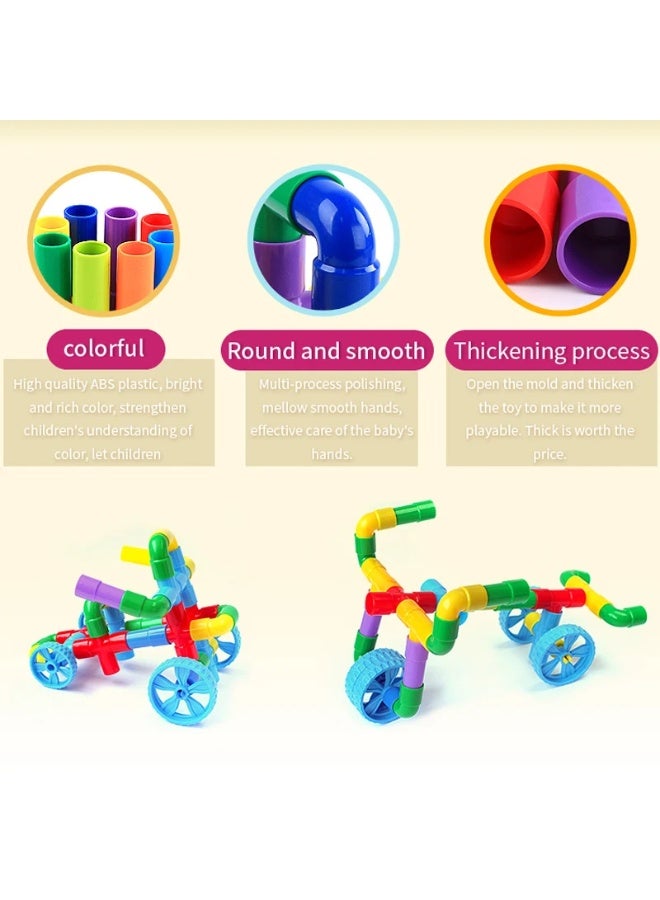 F.A.M.S Kids Pipe Building Blocks Set – 100 PCS Educational Construction Tubes Toy for Creative Building, STEM Learning & Fine Motor Skills Development – Colorful Connect Tubes for Boys & Girls - Image 3