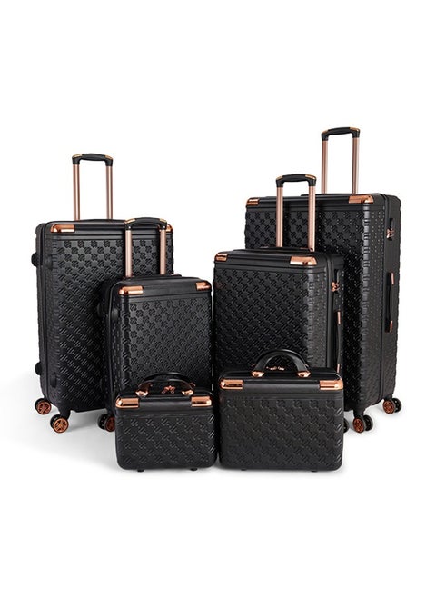 طقم شنط سفر مكون من 6 حقائب أمتعة لون أسود بمقاس 32"/28"/24"/20"/15"/12 انش
