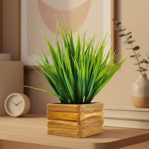 fancymart Artificial Wild Grass in Wooden Pot Perfect Potted Decoration for Home Living Room & Office Spaces Height - 29cm… - Image 1