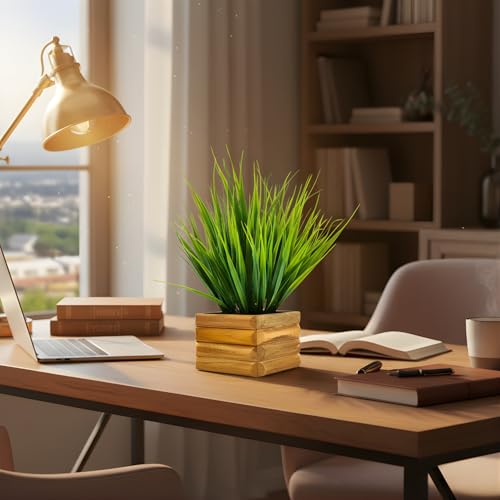 fancymart Artificial Wild Grass in Wooden Pot Perfect Potted Decoration for Home Living Room & Office Spaces Height - 29cm… - Image 5