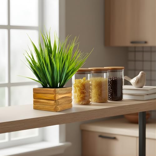 fancymart Artificial Wild Grass in Wooden Pot Perfect Potted Decoration for Home Living Room & Office Spaces Height - 29cm… - Image 4