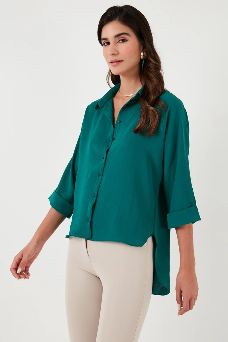 ليلا Relaxed Fit Three Quarter Sleeve Long Back Shirt Women's Shirt 67033392S4