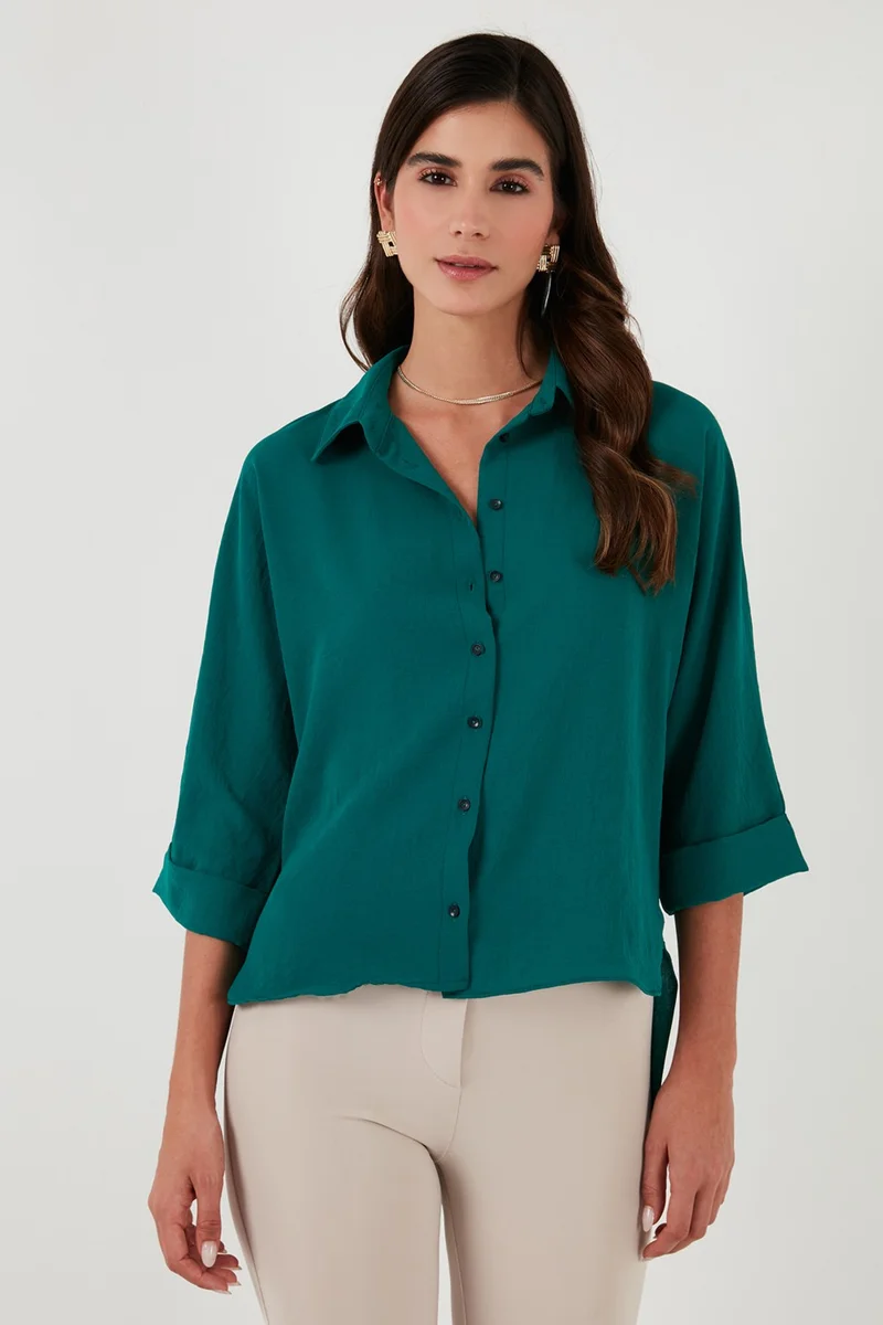 ليلا Relaxed Fit Three Quarter Sleeve Long Back Shirt Women's Shirt 67033392S4