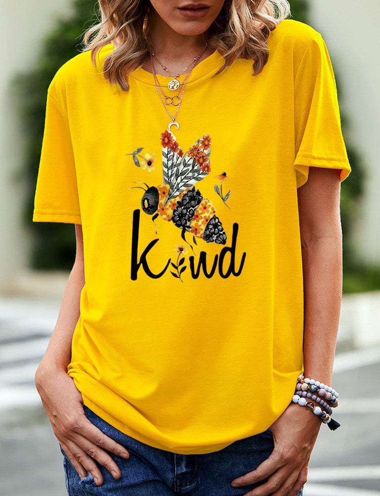 Wish Independent Station Like Bee Pattern Printed Short Sleeve T-Shirt For Women - Image 1