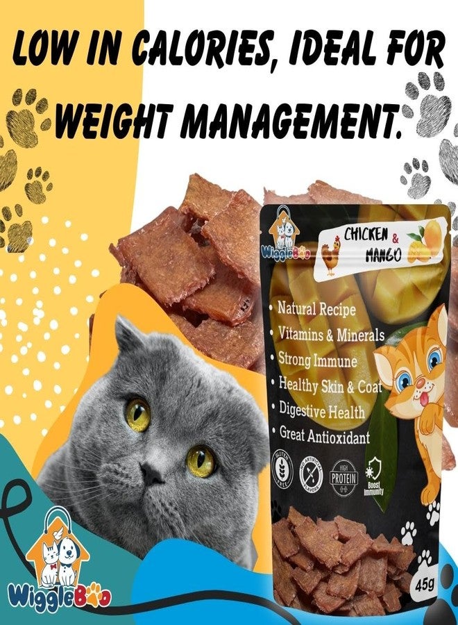WiggleBoo مكافآت ويغل بو للقطط بنكهة الدجاج والمانجو | غنية بالبروتين | غنية بالألياف | وجبات خفيفة صحية مقرمشة (45 غرام) - Image 5