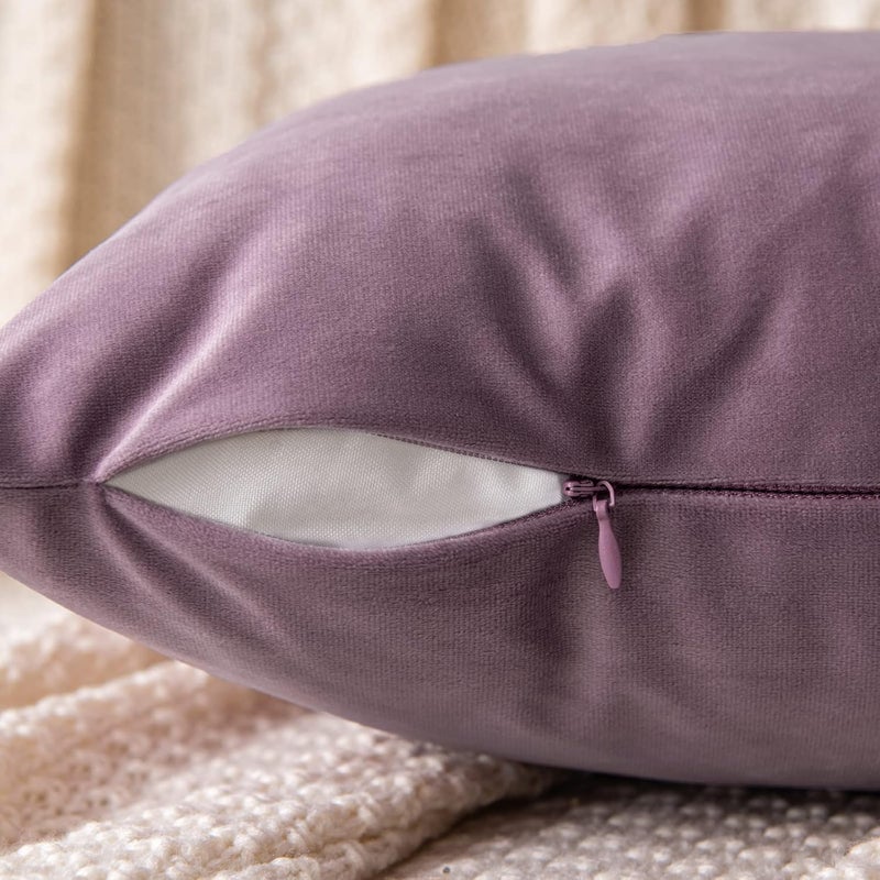 EMEMA Pack of 2 Velvet Pillow Covers Decorative Square Pillowcase Soft Solid Cushion Case for Sofa Bedroom Car 16x16 Inch Pink Purple - Image 3