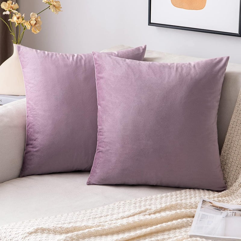 EMEMA Pack of 2 Velvet Pillow Covers Decorative Square Pillowcase Soft Solid Cushion Case for Sofa Bedroom Car 16x16 Inch Pink Purple - Image 1