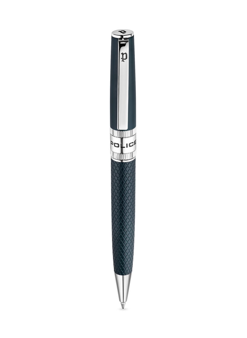 POLICE Serif.2 Blue Stainless Steel Textured Pen with Silver Trims and Blue Ink  - Image 1