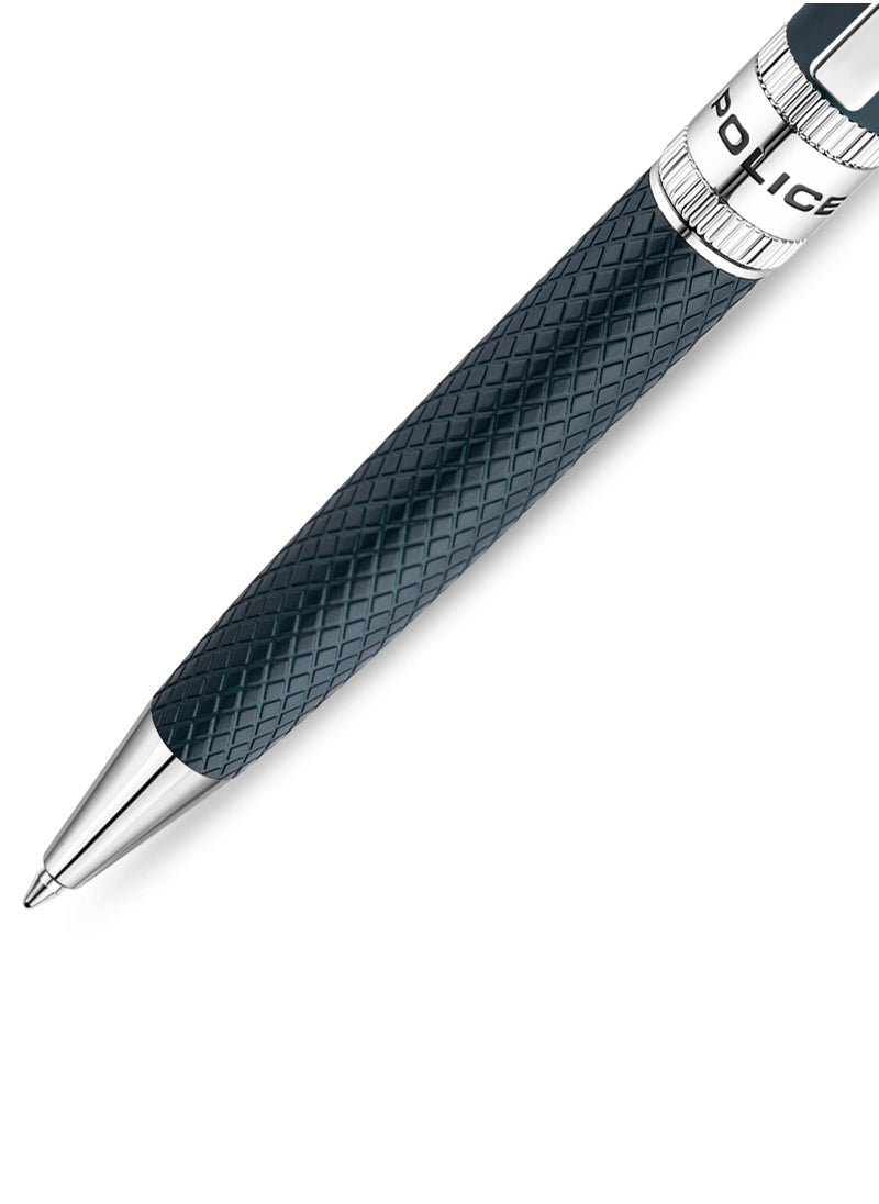 POLICE Serif.2 Blue Stainless Steel Textured Pen with Silver Trims and Blue Ink  - Image 3