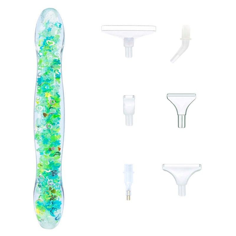 Diamond painting luminous point drill new foreign trade 5D luminous pen resin cartoon flower DIY diamond pen tool artifact(Green luminous Pen + plastic 6 head) - Image 2