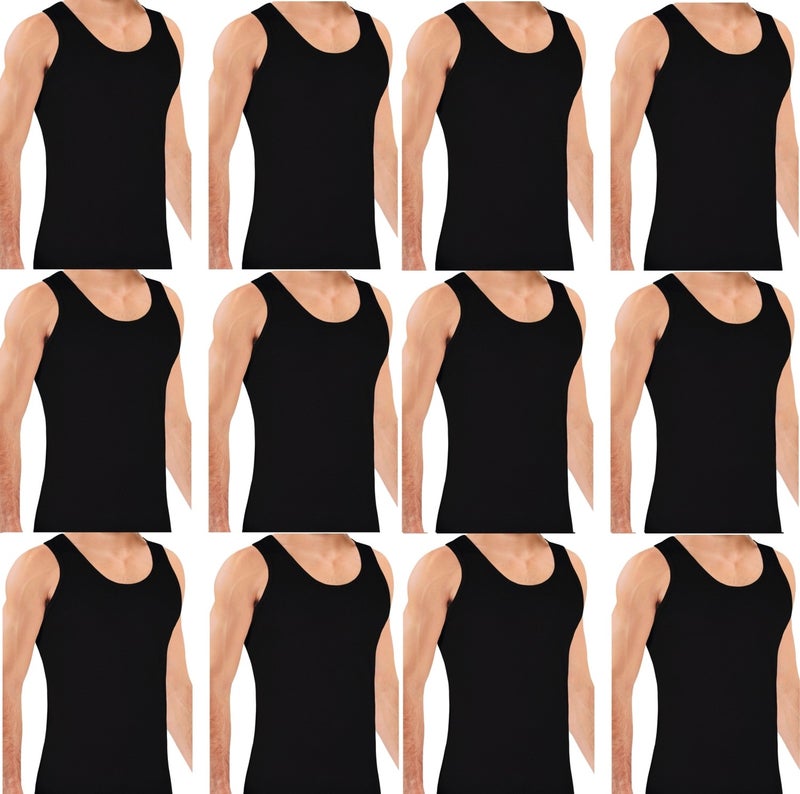 KYC Shopping 12 Pack Economic Black Classic Cotton Strap Premium Undershirt  - Image 1