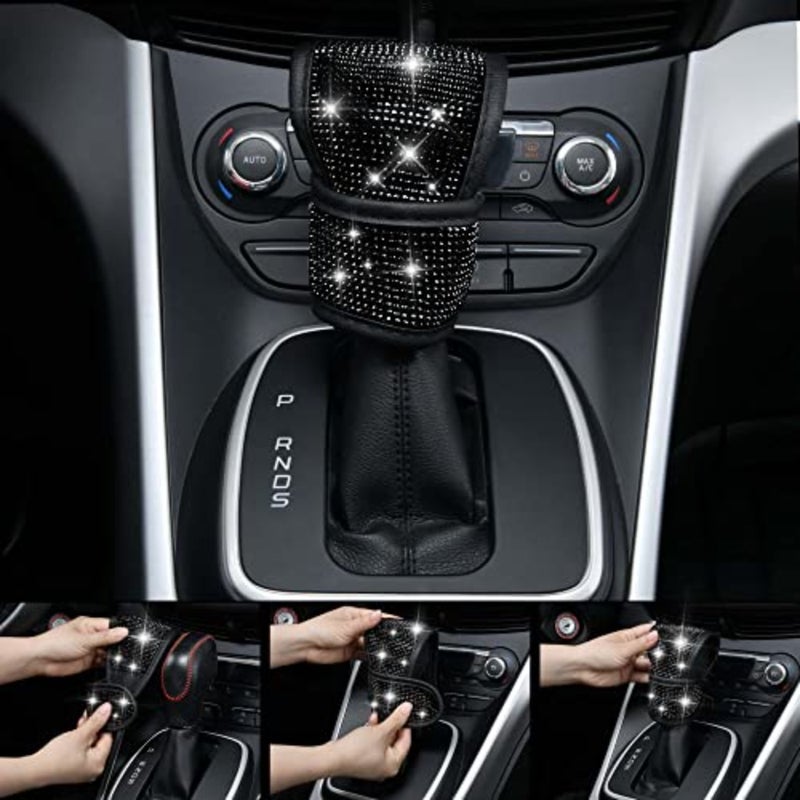 11 PCS Bling Diamond Car Accessories for Women, Sparkly Rhinestone, Bling Seat Belt Cushion, Glitter Shift Knob Cover, Car Cup Holder Coaster, Cute Interior Sets Black - Image 3